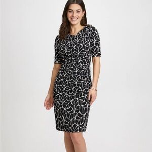 Laura Leaf Print Asymmetric Neck Dress Black & White